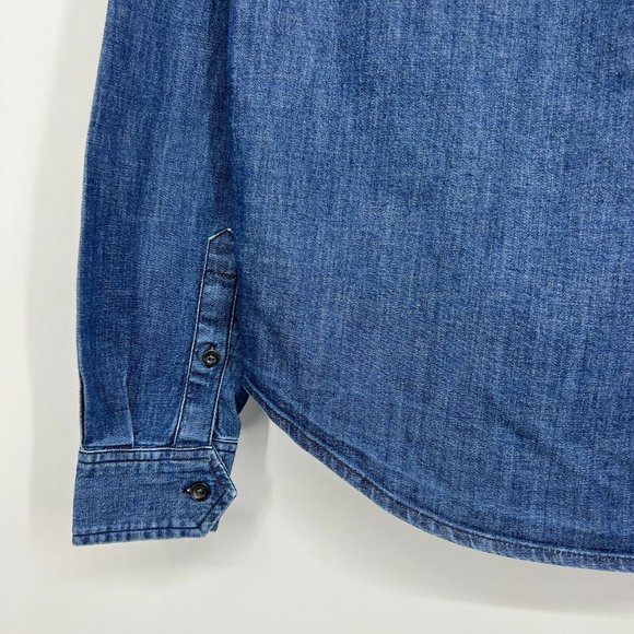 Banana Republic Shirt Blue Denim Tie Neck Button Down Popover Top - Picture 11 of 12